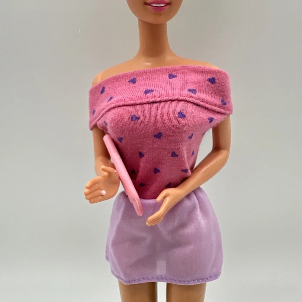 Vintage Barbie Fashion Fever Pink Hearts Dress Clutch Heels Outfit 1990 Mattel